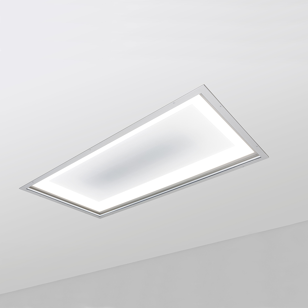 A 2x4 recessed ceiling luminaire with a center pattern for behavioral health patient rooms