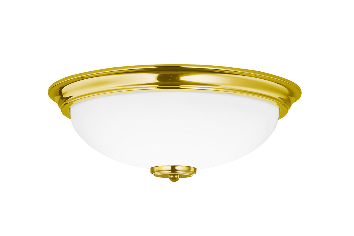 A ceiling-mounted bowl fixture with a shallow luminous bowl and an optional finial
