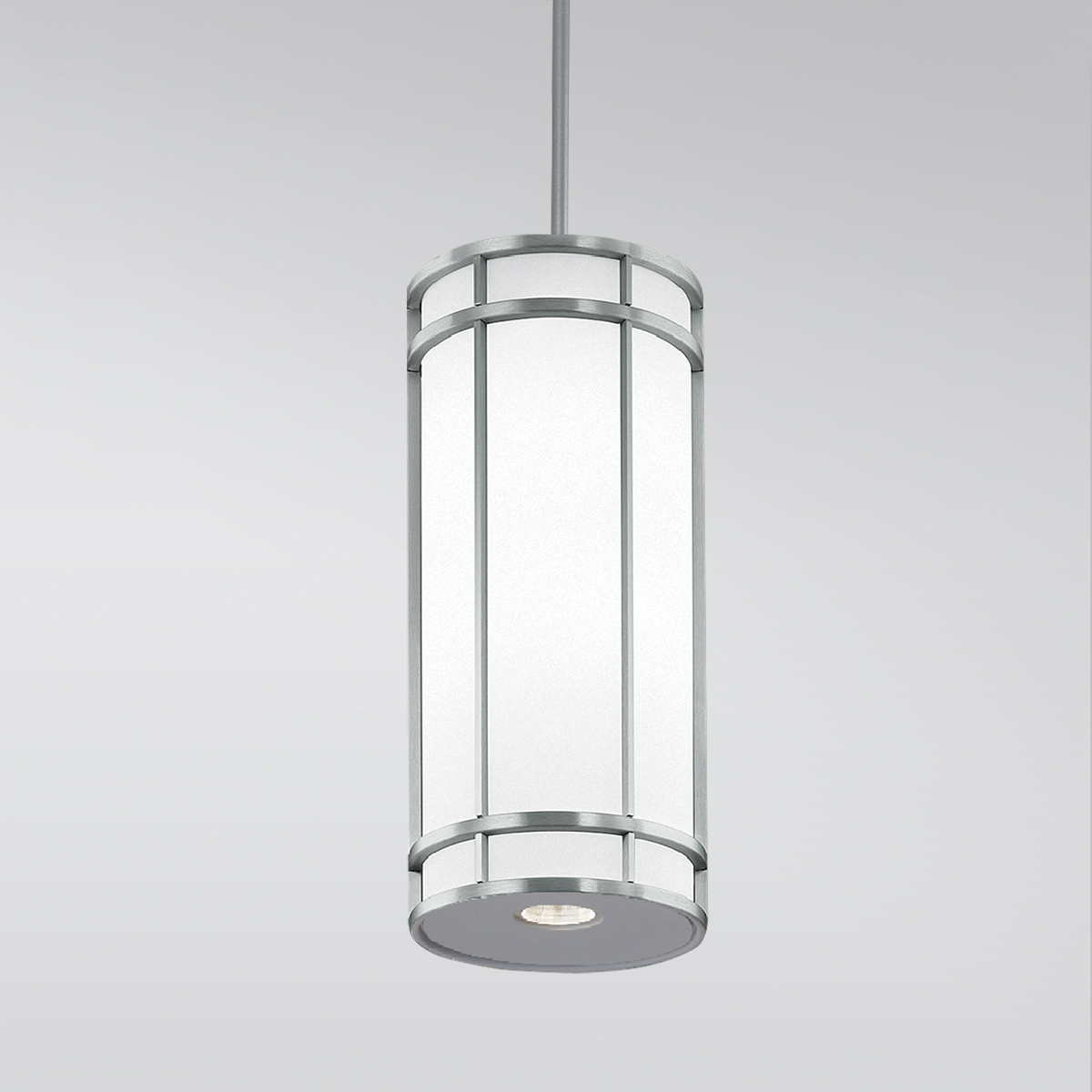 A large, luminous cylinder pendant with cross bar accent