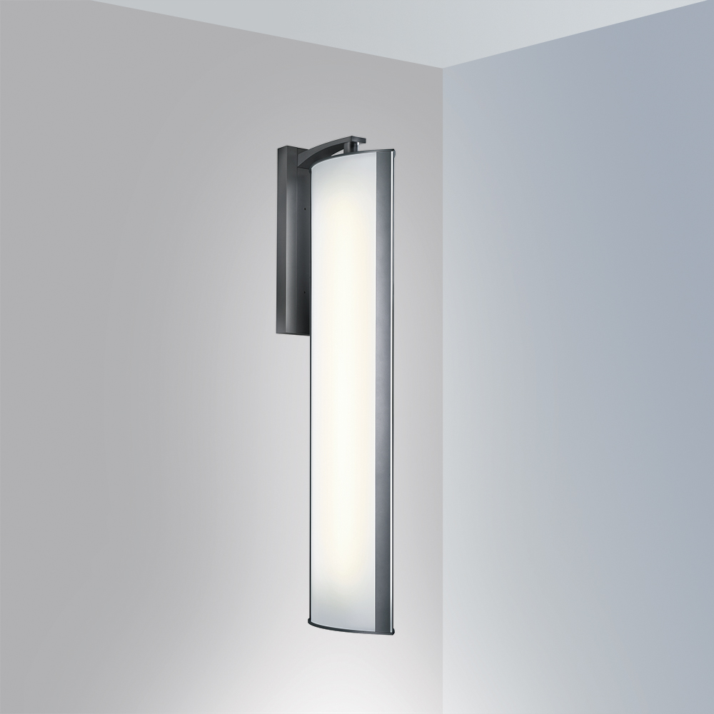 A large, rectangular luminaire that mounts closely to the wall with one arm on the top