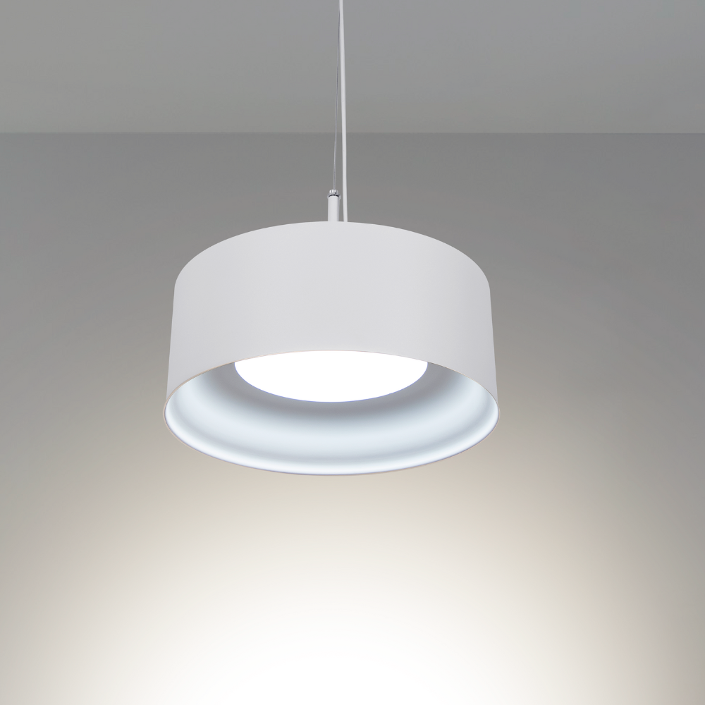 16 in drum pendant light with white finish